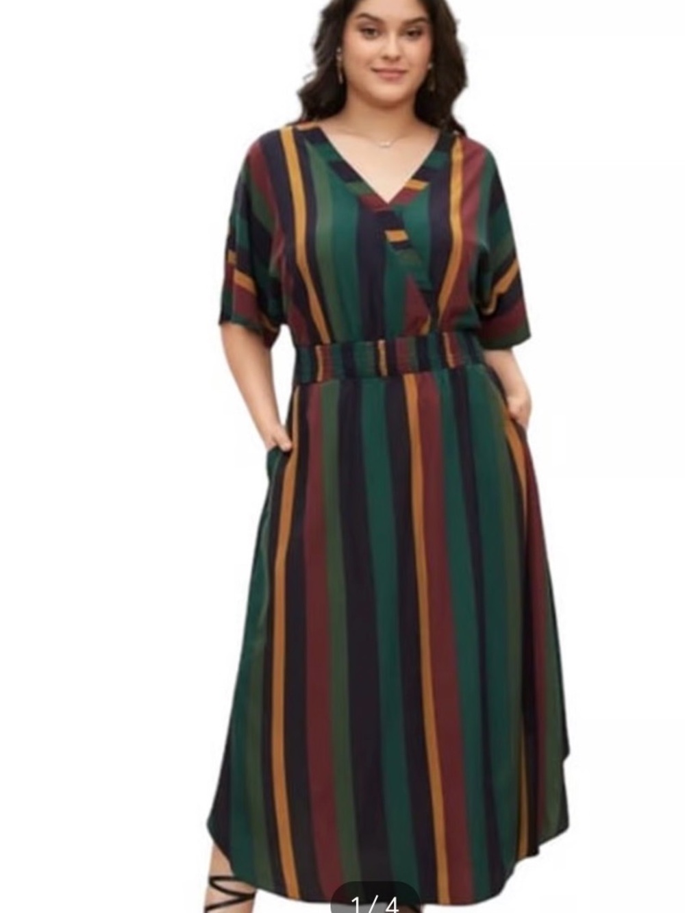 BloomChic Multicolor Striped Midi Dress in Red, Green, Navy & Yellow